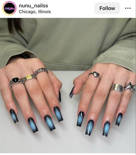 Blue Nails Aura, Aura Blue Nails, Air Brush Nail Design, Powder Blue Nails, Black And Blue Nails, Simple Nail Design, Aura Nails, Nail Art Pictures, Acrylic Nail Set