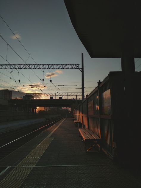 Sunset at the railway station Railway Station Aesthetic, Railway Aesthetic, Nova Launcher, Character Pictures, Evening Walk, Cartoon Character Pictures, Night Aesthetic, Railway Station, Art Beautiful