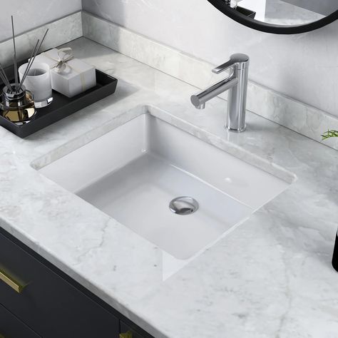 DeerValley Ursa 19 11/16" X 15 9/16" White Vitreous China Rectangular Undermount Bathroom Sink with Overflow & Reviews - Wayfair Canada Rectangle Undermount Bathroom Sink, Under Counter Bathroom Sink, Bathroom Undermount Sinks, Under Mount Sink Bathroom, Bathroom Undermount Sink Ideas, Square Sink Bathroom, White Bathroom Countertops, Bathroom Sinks Undermount, White Sink Bathroom