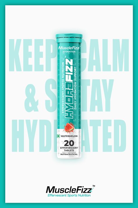 KEEP CALM & STAY HYDRATED with MUSCLEFIZZ - HYDRAFIZZ-EFFERVESCENT TABLETS Effervescent Tablets Packaging, Supplement Packaging, Hydration Drink, Energy Gel, Effervescent Tablets, Supplements Packaging, Energy Shots, Packaging Template Design, Hydrating Drinks