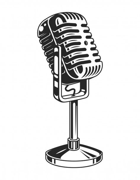 Retro monochrome music microphone concep... | Free Vector #Freepik #freevector #vintage #music #retro #microphone Concert Microphone, Microphone Drawing, Old Microphone, Retro Music Art, Music Microphone, Microphone Tattoo, Karaoke Party, Music Tattoo, Monochrome Fashion