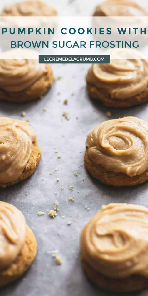 Cookies With Brown Sugar, Iced Pumpkin Cookies, Sugar Cookie Dough Recipe, Pumpkin Spice Sugar Cookies, Pumpkin Cookies Easy, Vegan Pumpkin Cookies, Spice Sugar Cookies, Brown Sugar Frosting, Pumpkin Sugar Cookies