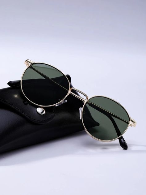 Men Metal Frame Fashion Glasses | SHEIN Yellow Sunglasses Men, Stylish Glasses For Men, Dark Green Boho, Shades For Men, Mens Sunglasses Fashion, Mens Glasses Fashion, Metal Frame Glasses, Dr Closet, Sun Glass