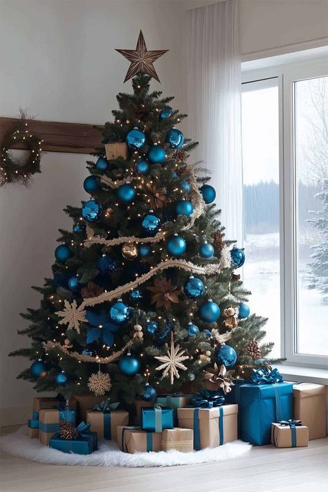 blue and brown christmas tree Blue And Brown Christmas Tree, Blue And Brown Christmas, 2025 Brown, Blue And Gold Tree, Brown Christmas Tree Decorations, Brown Christmas Tree, Christmas 2025, Classic Christmas Tree, Creative Christmas Trees