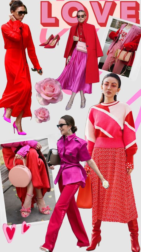 Light Pink And Red Outfit, Pink And Red Aesthetic Outfit, Pink And Red Outfits For Women, Pink And Red Outfit Aesthetic, Red Pink Outfit, Red And Pink Outfits, Pink Red Outfit, Red Outfit Inspiration, Red And Pink Outfit