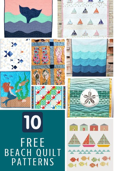 10 Free Beach-y Quilts - Sewing With Scraps Beach Sewing Pattern, Pencil Pouch Pattern, Sewing With Scraps, Beach Themed Quilts, Ocean Waves Quilt, Themed Quilts, Scarf Sewing Pattern, Ocean Quilt, Fabric Flower Bouquet