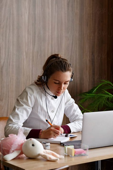 "Doctor Taking Notes In Notebook In Home Office" by Stocksy Contributor "Danil Nevsky" - Stocksy In Home Office, Taking Notes, Doctor Visit, Note Taking, Medicine, Home Office, At Home, Notebook, Laptop