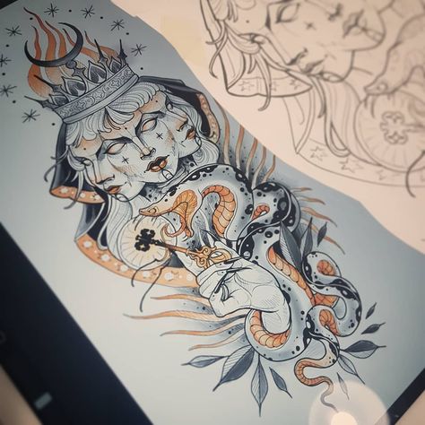 Kati Berinkey en Instagram: “//Hekate/sketch// #tattoo #tattoodesign #tattoosketch #customtattoo #customdesign #customsketch #godess #hekate” Hekate Tattoo Triple Goddess, Hecate Goddess Tattoo Design, Hekate Tattoo, Hecate Tattoo, Fate Tattoo, Lady Hecate, Norse Mythology Tattoo, Hecate Goddess