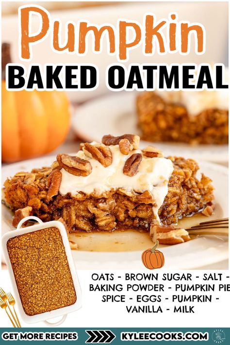 Pumpkin Baked Oatmeal 🍁 Perfect for fall mornings! Packed with warm spices, oats, and pumpkin, it’s a great meal-prep breakfast. | fall breakfast | oatmeal recipe | pumpkin Pumpkin And Oatmeal Recipes, Pumpkin Brunch Ideas, Homestead Dinner Recipes, Quick Pumpkin Breakfast Recipes, Baked Oatmeal Meal Prep, Healthy Pumpkin Oatmeal Bake, Pumpkin Baked Oatmeal Single Serving, Oatmeal Meal Prep, Pumpkin Spice Oatmeal Bake