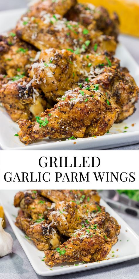 Bbq Wings On The Grill, Best Grilled Chicken Wings Recipe, Chicken Wings On Grill Recipes, Grill Wings Recipe, Grilled Garlic Parmesan Chicken, Garlic Parmesan Wings Grilled, Best Grilled Wings Recipe, Wings On Grill Recipe, Grilled Party Wings