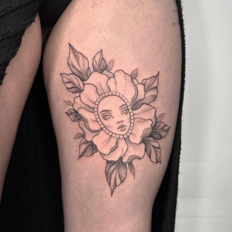 Two new pieces made for Hollie last week during my guest spot at @mothandflametattoo 💕 I tried something a bit different when drawing her face on the first piece, making her look cuter and more doll like with bigger eyes, what do you guys think? . . #tattoo #tattoos #tattooing #tattooartist #tattooinspo #flowertattoo #brightontattoo #londontattoo Simple Portrait Tattoo, Doll Face Tattoo, Brighton Tattoo, Think Tattoo, Bigger Eyes, Laura May, Simple Portrait, London Tattoo, Head Tattoos