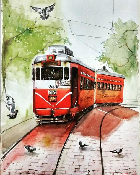 Kolkata City Drawing, Scape Painting, City Scape Painting, Arch Drawing, Watercolour Challenge, Loose Watercolor Paintings, Watercolor Scenery, Creative Wall Painting, Bengali Art