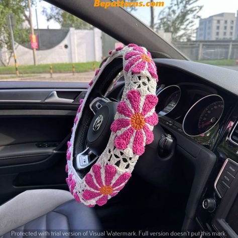 Girly Crafts: 50 Fun and Fabulous DIY Projects for Girls -  #Crafts #DIY #Fabulous #Fun #girls #Girly #projects Crochet Flower Steering Wheel Cover, Car Wheel Crochet, Summer Car Accessories, Crochet Car Wheel Cover, Wheel Cover Crochet Pattern, Cute Steering Wheel Covers, Crochet Wheel Cover, Crochet Sunflower Steering Wheel Cover, Sunflower Steering Wheel Cover