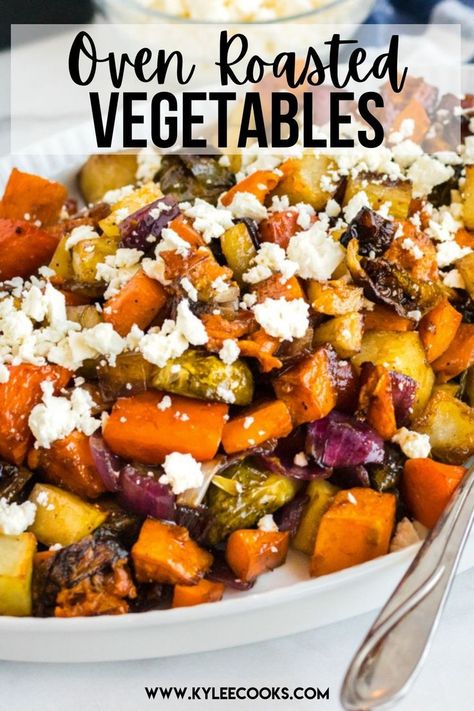 Veggie Oven Roasted, Feta Roasted Vegetables, Roasted Vegetables Oven Balsamic, Roasted Vegetables With Balsamic Glaze, Roasted Vegetables With Goat Cheese, Toasted Vegetables In Oven, Feta Cheese And Vegetables, Roasted Vegetables Balsamic Glaze, Cranberry Glazed Roasted Vegetables