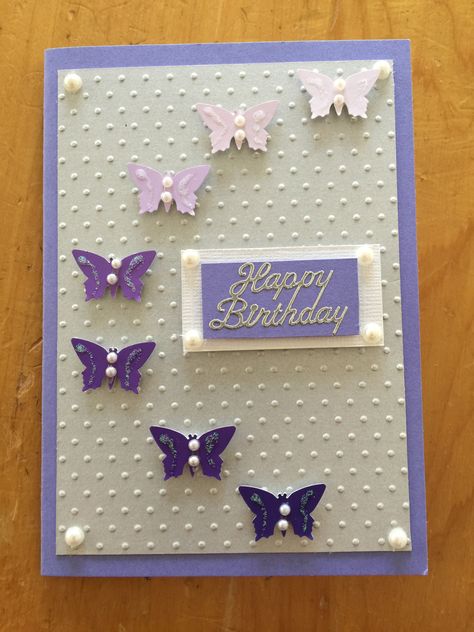 Butterfly birthday card Happy Birthday Handmade Cards Ideas, Butterfly Birthday Card Ideas, Homemade Birthday Cards For Women, Cards With Butterflies, Paint Chip Cards, Butterfly Birthday Card, Birthday Card Ideas, Butterfly Birthday Cards, Homemade Birthday Cards