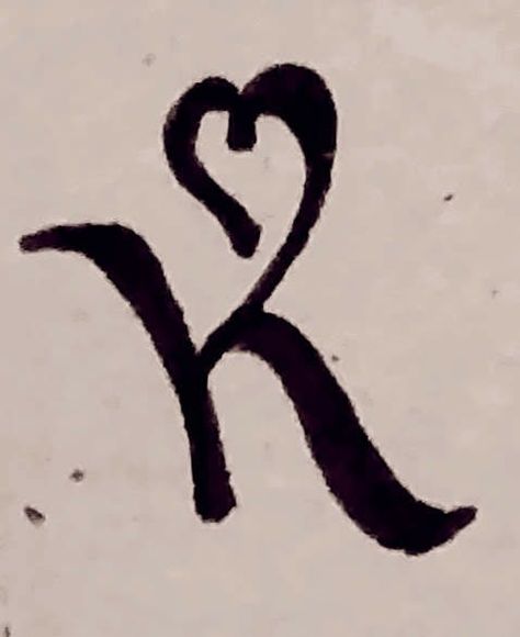 Letter K with heart in calligraphy K Drawing Letter, K In Different Fonts, Letter K Nails, Caligraphy K, Letter K With Heart, K Calligraphy Letter, K In Cursive, Letter K Drawing, K With Heart