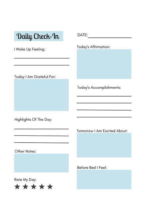 Daily Check-In Journal Printable PDF, Self Care Daily Check In Journal, Daily Reflection Journal digitalplannerlife #canvaplanner #bookplanner©. Daily Accomplishment List, Daily Check In Template, Daily Review Template, Daily Log Templates, Daily Thoughts Journal, Daily Check In Questions, Daily Emotional Check In, Daily Emotion Journal, Things To Keep Track Of In Your Planner