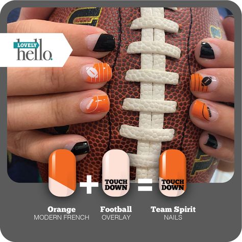 Orange And Black Nails, Football Nail Art, Spirit Nails, Sports Nails, Football Nails, Overlay Nails, Blue Glitter Nails, Maroon Nails, Style Nails