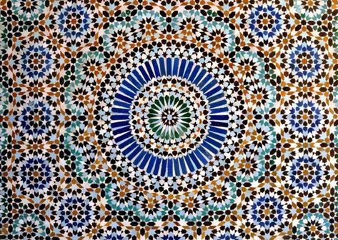 Zellige tiles, the lovely traditional Moroccan art form, used geometric shapes because Islam forbade human or animal figures Moroccan Arch, Islamic Mosaic, Art Marocain, Pattern Meaning, Personalized Wallpaper, Mosaic Tile Art, Diamond Drawing, Moroccan Art, Moroccan Pattern