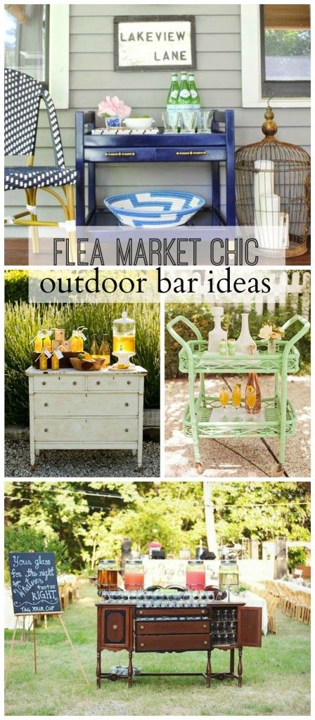 Check out these shabby chic bar cart ideas! Learn how to customize your party with rustic DIY party ideas! Add a vintage feel to your bar cart with distressed paint. Upcycle Junk, Outdoor Bar Ideas, Bar En Plein Air, Family Yard, Gold Bar Cart, Beverage Center, Backyard Bar, Bar Cart Decor, Center Ideas