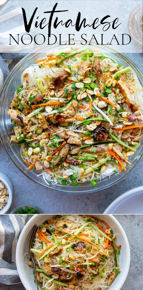 Vietnamese Noodle Salad, Vermicelli Salad, Vermicelli Recipes, Salad With Grilled Chicken, Rice Noodle Salad, Noodle Salad Recipes, Grilled Chicken Salad, Noodle Salad, Think Food