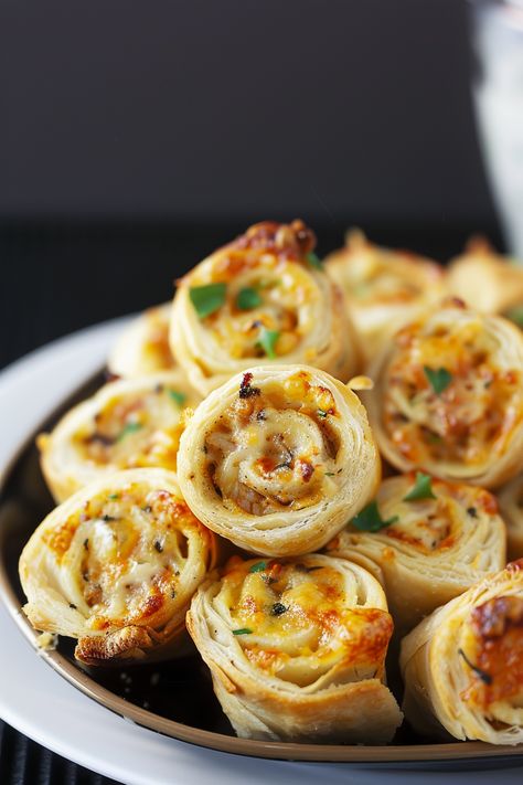 Crispy Baked Chicken Pinwheels Chicken Pinwheel Recipes, Chicken Parmesan Pinwheels, Chicken Pinwheels Baked, Grilled Chicken Pinwheels, Pinwheels Baked, Chicken Bacon Ranch Puff Pastry, Chicken Bacon Ranch Pinwheels, Chicken Pinwheels Cream Cheese, Beef Enchilada Dip