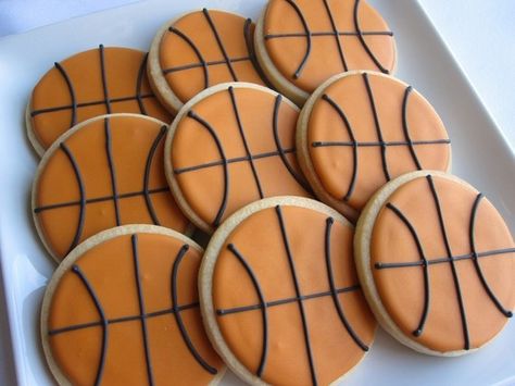 Cookies To Ship, Basketball Food, Basketball Cookies, Ball Cookies, Almond Sugar Cookies, Cookie Party Favors, Basketball Birthday Parties, Ball Birthday Parties, Basketball Party