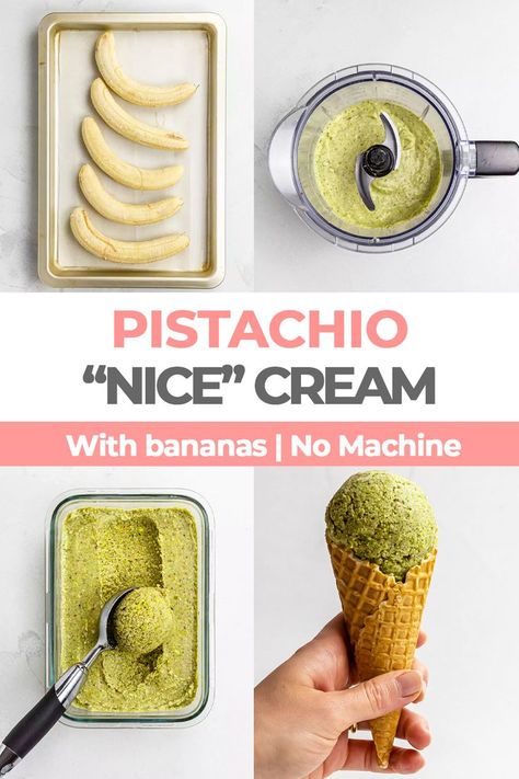 Keep cool this summer with a big scoop of this homemade ice cream prepared with just bananas and pistachios. It's vegan, sugar-free, and low-fat, yet incredibly creamy — the perfect treat you can enjoy without guilt. Frozen Banana Ice Cream, Vegan Pistachio Ice Cream, Healthy Homemade Ice Cream, Nice Cream Recipe, Banana Nice Cream, Pistachio Ice Cream, Soft Serve Ice Cream, Banana Ice Cream, Healthy Ice Cream