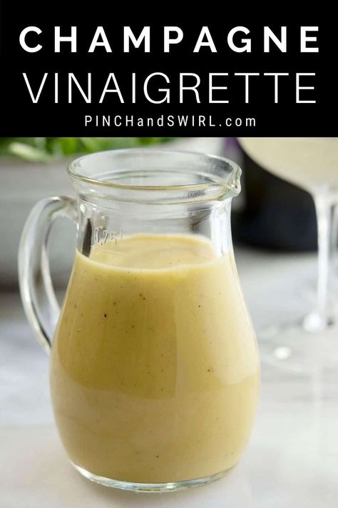 The easiest recipe for homemade Champagne Vinaigrette! One of those salad dressing recipes you'll learn by heart! A healthy way to top all kinds of green salads! Accentuates the flavors of citrus and strawberry salads too. Champagne Vinaigrette Dressing, Homemade Champagne, Strawberry Salads, Champagne Dressing, Champagne Vinaigrette, Green Salads, Vinaigrette Salad, Champagne Vinegar, Vinaigrette Recipe