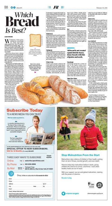 Which Bread Is Best?｜The Epoch Times #Health #newspaper #editorialdesign Health Newspaper, News Template, Gallery Wall Template, Nutrition Articles, Annual Report, Health Awareness, Health And Nutrition, Graphic Poster, Editorial Design