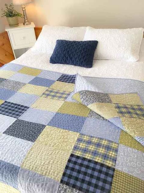 Guest Room Bed, Shirt Quilts, Cottage Quilt, Yellow Quilts, Beginner Quilt Patterns, Patchwork Quilt Patterns, Patchwork Quilting, How To Finish A Quilt, Quilting For Beginners