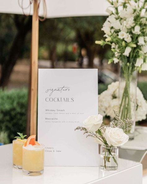 Raise a toast to your love with fun, personalized signature drinks! 🥃 Let your guests in on the surprise and share what delicious concoction they’ll enjoy all night! ✨ #cheers #bride #cocktailcatering #barservice #catering #party #bridetobe #bartenderlife #bartenders #cocktailhour #mobilebarservice #signage #weddingdetails #weddingdecor #bartending #drinkup #weddingcocktails #instawedding #eventplanner #weddingsignage #outdoorwedding #weddingday #weddinginspiration #drinkstagram #weddingdesi... Wedding Cocktail Bar Ideas, Wedding Cocktail Bar, Wedding Cocktail Hour, Cocktail Hour Wedding, Small Bar, Bar Service, Wedding Cocktail, Tuscany Wedding, Signature Drinks