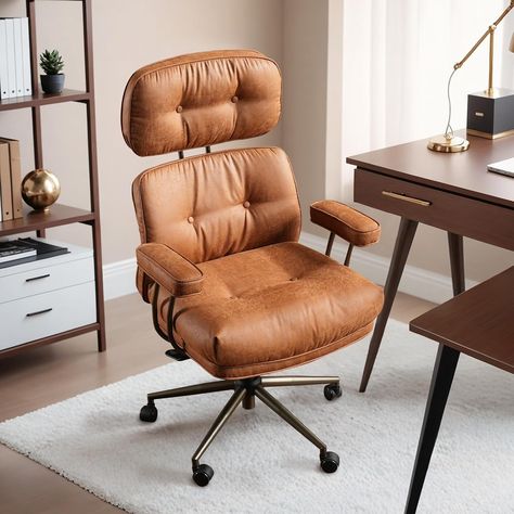 Amazon.com: HOOOWOOO Ergonomic Office Chair,Mid Century Modern Computer Desk Chair,Comfy Executive Chair with Extra Wide Tufted Cloudy Seat Lumbar Support High Reclining Back,Suede Leather Light Brown : Home & Kitchen Cute Office Chair, Brown Office Chair, Desk Chair Comfy, Brown Office, Chair Comfy, Chair Mid Century, Modern Computer Desk, Computer Desk Chair, Gaming Office