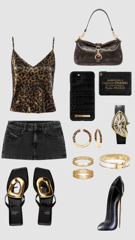 Gold’n girl🍸🐆🪞 Mat Gala, Going Out Outfit, Ibiza Outfits, Outfit Layout, Party Fits, Clothes Pictures, Night Out Outfit, Going Out Outfits, Basic Outfits