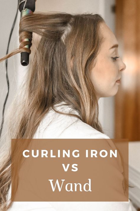 When it comes to curling your hair, it's good to know what tool is best to use. Here you'll find out if a curling iron or a wand is better to use. Curling Iron Vs Wand Curls, Tight Curls With Wand, Wand Vs Curling Iron, Different Curls With Curling Iron, Curling Wand Hairstyles, Best Curling Wands, Herbal Hair Rinse, Curling Your Hair, Wand Curling Iron