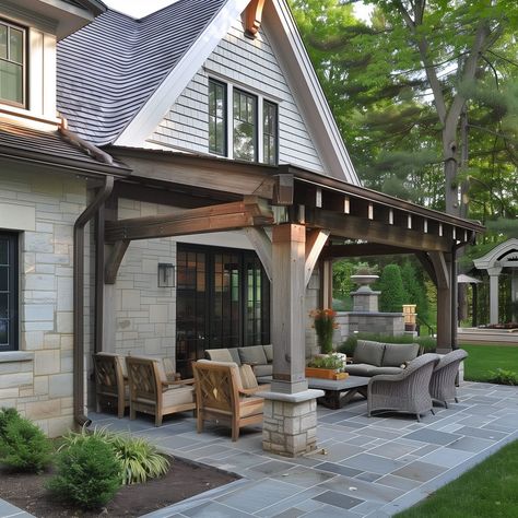 Partial Patio Cover Ideas, Slanted Patio Cover, Add A Covered Back Porch, Covered Patio And Pergola Combo, Unattached Covered Patio, Flat Covered Patio, Lean To Porch Ideas Covered Patios, Backyard Overhang Covered Patios, Chunky Pergola