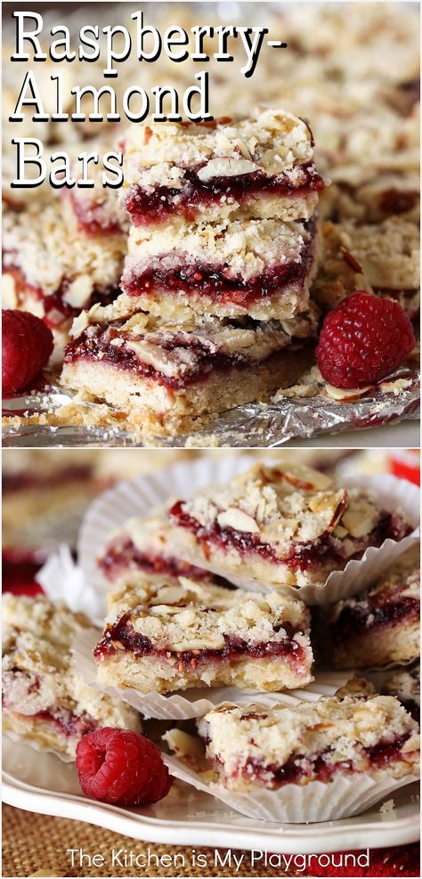 Raspberry-Almond Bars Raspberry Crumble Bars, Almond Bar, Oatmeal Crumble, Sweet Bars, Dessert Cravings, Amazing Cookie Recipes, Raspberry Crumble, Raspberry Bars, Almond Bars