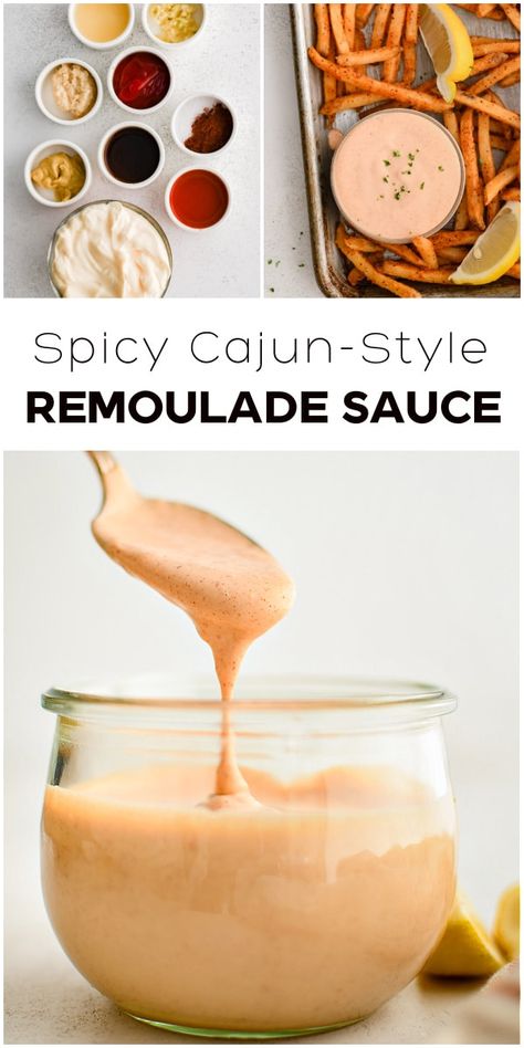 Creamy, tangy, and slightly spicy, Remoulade Sauce is a flavorful, mayonnaise-based sauce known for its rich taste, versatility, and regional variations. This Cajun/Creole Remoulade is a little different. Made with mayo, hot sauce, smoked paprika, and horseradish, has a spicier kick and pairs perfectly with seafood, meats, and all of your favorite fried dishes. Remalaude Sauce, Catfish Sauce, Remoulade Sauce Recipe, Cajun Remoulade, Garlic Aioli Recipe, Creamy Horseradish Sauce, Cajun Sauce, Grilled Oysters, Sauce For Salmon