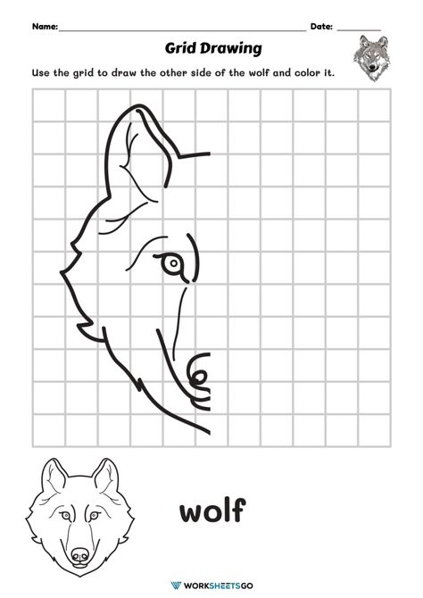 Drawing Wolf, Drawing Worksheet, Drawing Worksheets, Drawing Grid, Grid Drawing, Art Worksheets, Phonics Worksheets, Drawing Easy, Interactive Activities