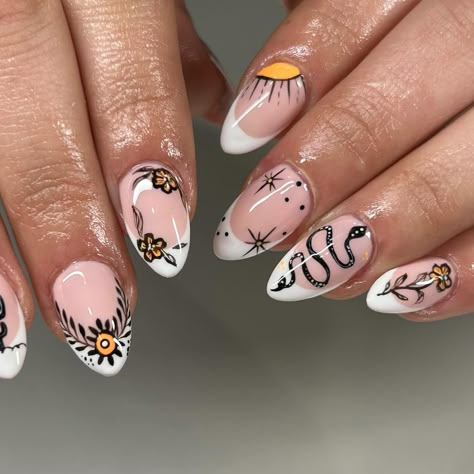 Cowboy killer🗡️ #gelx #planails #cowboynails #cowboykiller #frenchtips #westernnails #nailart #naildesigns #nailaddict #nailsnailsnails #nailsofinstagram #gelnails #nailinspiration Inspo @bees.knees.nails Western Acrylic Nail Ideas, Disco Cowboy Nails, Western Acrylics, Cowboy Nails Western, Nfr Nails, Utah Nails, 13 Nails, Cowboy Killer, Cowboy Nails