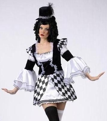 harlequin clown doll adult mime halloween costume s m one Chess Outfit, Mime Halloween Costume, Mime Costume, Harlequin Clown, Harlequin Costume, Black And White Costume, Queen Halloween Costumes, Clown Dress, Clown Halloween Costumes