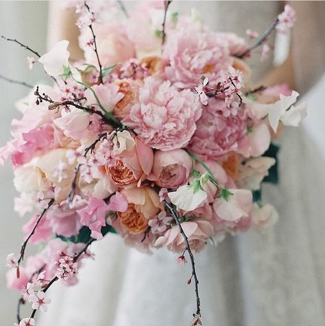 Cherry blossom bouquet Cherry Blossom Wedding Bouquet, Blush Pink Bridal Bouquet, Cherry Blossom Bouquet, Cherry Blossom Wedding Theme, Sakura Wedding, Pink Bridal Bouquet, Blossom Bouquet, Bouquets Ideas, Cherry Blossom Theme