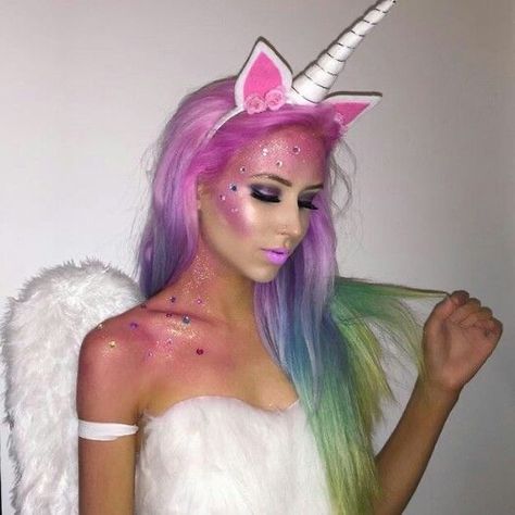 Unicorn Costume Women's, Unicorn Makeup Halloween, Halloween Tips, Halloween Make-up Looks, Unicorn Halloween Costume, Birthday Makeup Looks, Popular Costumes, Unicorn Makeup, Unicorn Halloween