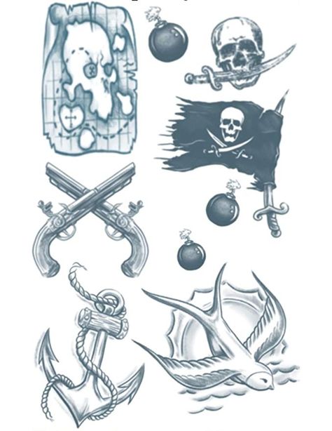 Pirate Tattoos, Tattoos Ideas For Men, Flash Tats, Pirate Tattoo, Realistic Temporary Tattoos, Theme Tattoo, Pirate Art, Halloween Costume Shop, Tattoo Kits