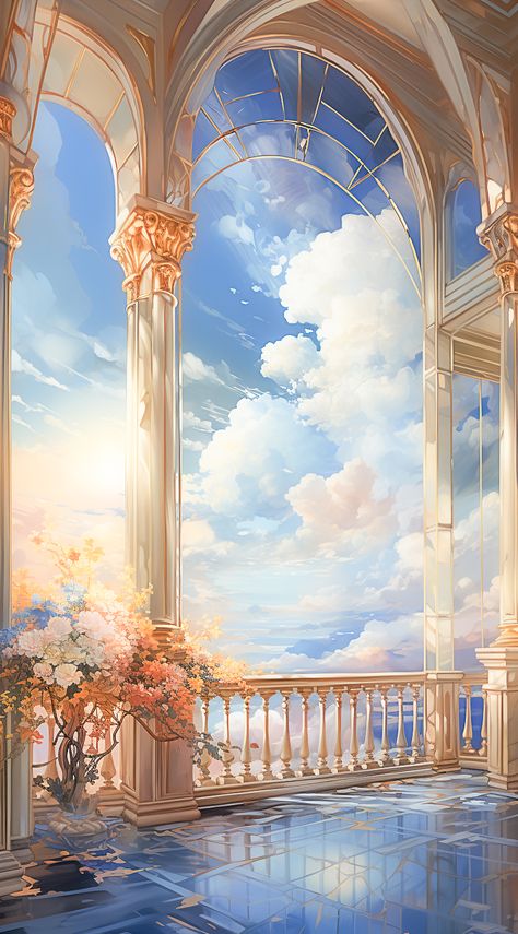 Heaven Castle, Heaven Realm, Cloud Palace, Fantasy Palace, Heavenly Realm, Street Background, Fantasy Realm, Whimsical Art Journal, Castle Aesthetic