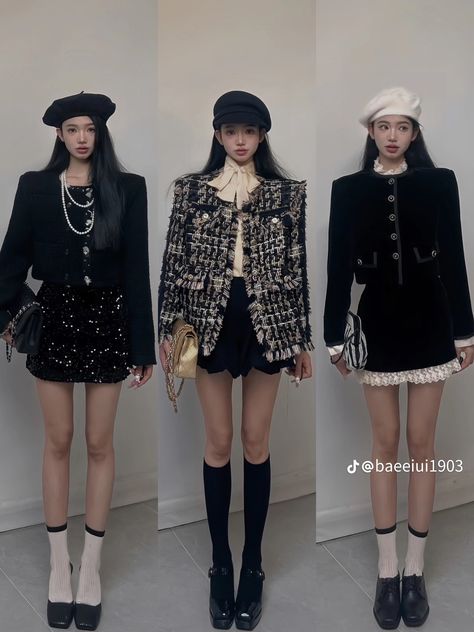 Korean Chanel Outfit, Korean Fashion Rich, Rich Korean Outfit, Korean Rich Girl Outfit, Rich Girl Winter Outfits, Korean Rich Girl Fashion, Mina Irfan, Chanel Inspired Outfit, Rich Girl Outfit