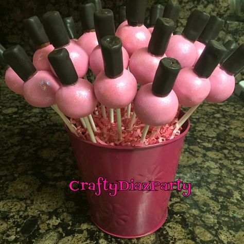 Nail Polish Cake Pops How To Make, Cosmetology Themed Party, Spa Theme Cake Pops, Cake Pop Small Business, Makeup Theme Cake Pops, Spa Party Cake Pops, Nail Polish Cake Pops, Spa Themed Desserts, Spa Day Cake Pops