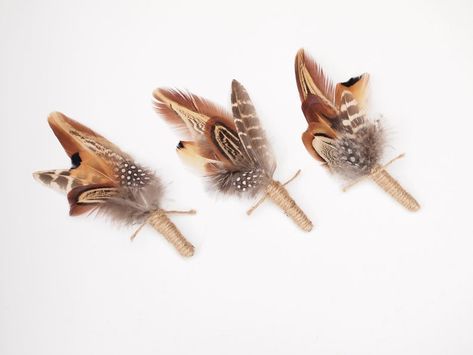 Pheasant Wedding, Fishing Boutonniere, Feather Ideas, Flagstaff Wedding, Boutonniere Wedding Rustic, Groomsmen Buttonholes, Boots Wedding, Feather Boutonniere, Cowgirl Clothes