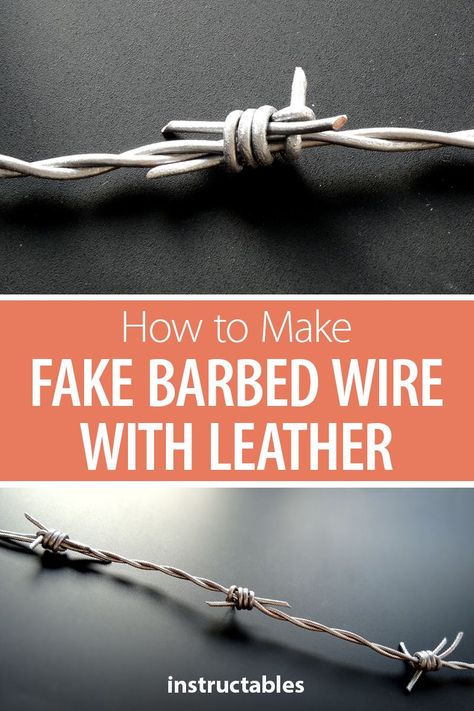 Create faux barbed wire from leather straps for the perfect accent to your costume or just an offbeat piece of jewelry. #leatherworking #props #Halloween #cosplay #necklace #bracelet Barb Wire Jewelry Diy, Fake Leather Crafts, Barb Wire Bracelet, Fake Leather Diy, Diy Barbed Wire Jewelry, Barb Wire Jewelry, Barbed Wire Jewelry Diy, Barbed Wire Costume, Barb Wire Necklace