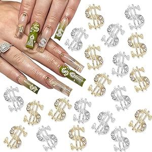 YAEISM 20PCS Dollar Sign Nail Charms Gold and Silver 3D Alloy Money Sign Nail Art Charms with Rhinestones for Women Nail Decoration DIY Design Crystals Shiny Nail Gem Crystals Jewelry Nail Art Charms, Nail Jewels, Crystals Jewelry, Shiny Nails, Dollar Sign, Money Sign, Gem Nails, Nail Art Rhinestones, Star Nails